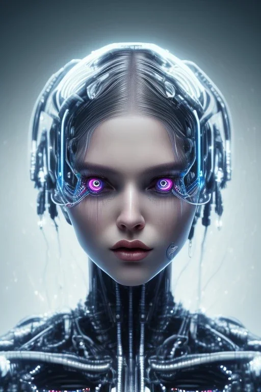 cyberpunk, head, women, portrai, cry, tears, tron, cyborg, robot, cyborg, white hair, seven , perfekt, real, dream, hr giger