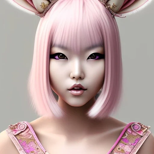  Asian woman, pink short hair, rabbit mask, latex suit, highly detailed,