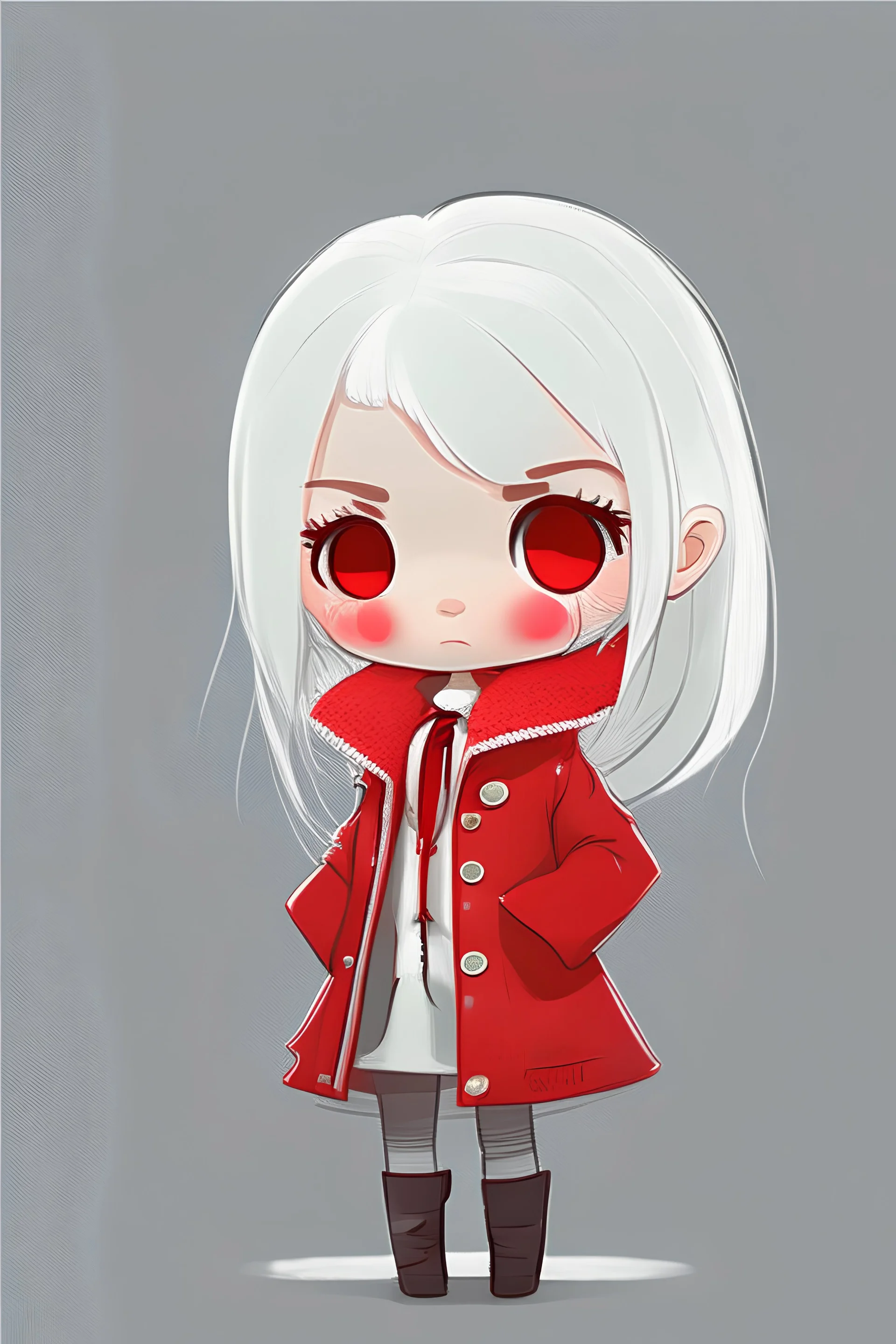 Chibi girl with white hair and small size red coat