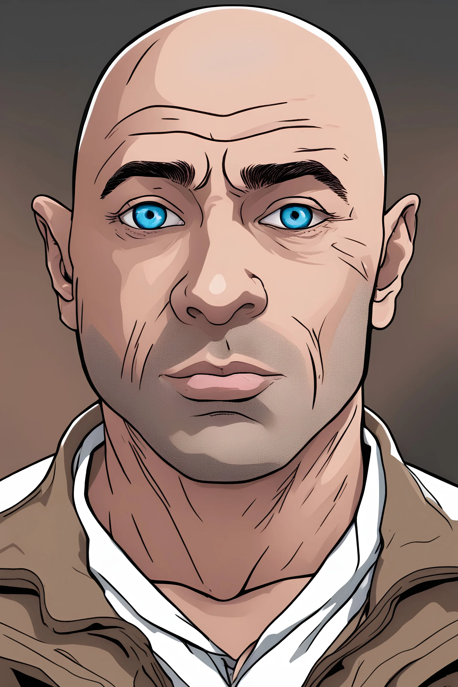 joe rogan with anime face and blue eyes and big leps