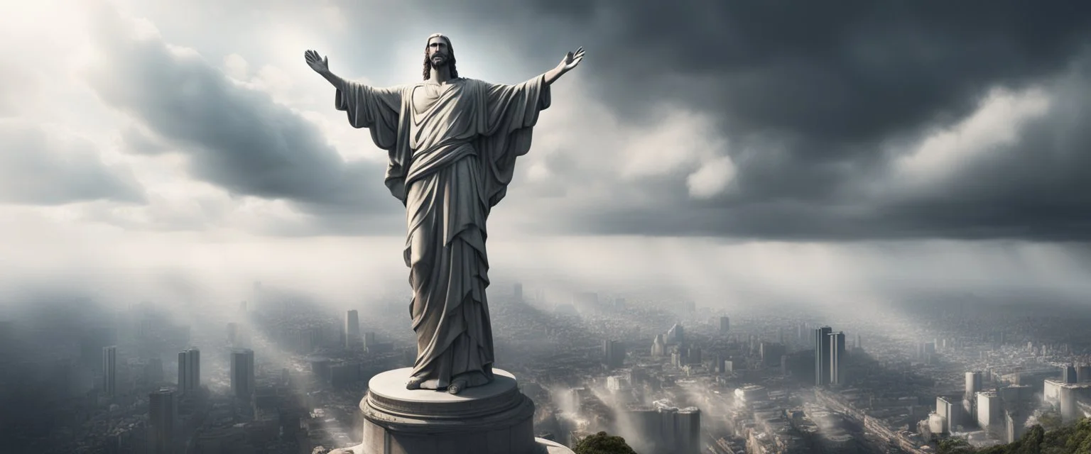 Hyper Realistic apocalyptic view of The statue of Christ the Redeemer