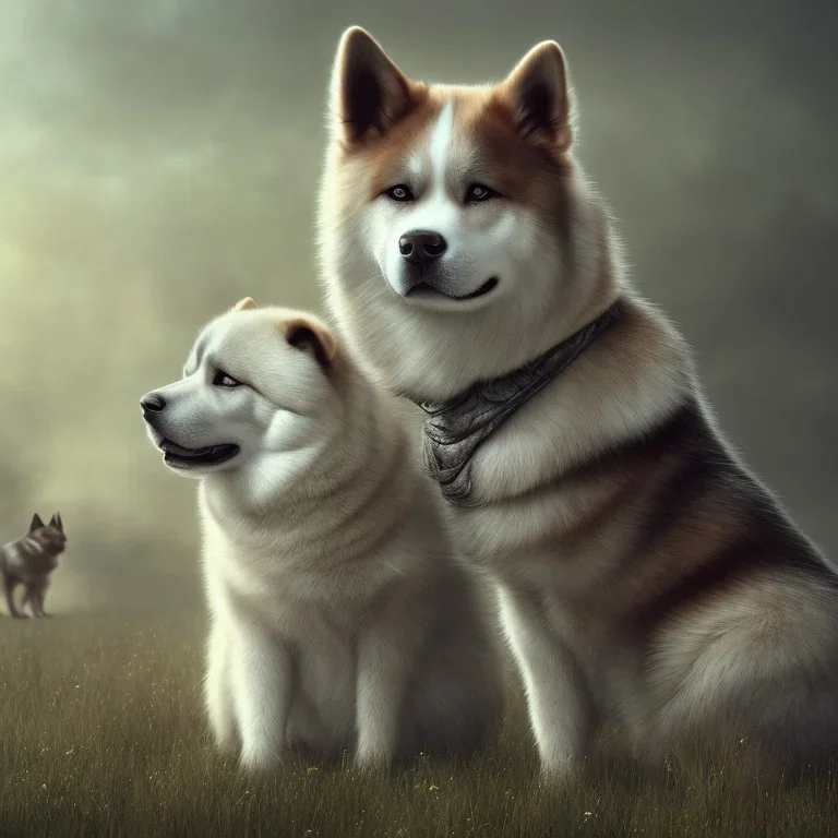 sad, abandoned, miserable akita dog tied beside shitzhu dog on lonely highway, 8k resolution, high-quality, fine-detail, iridescent, intricate, digital art, detailed matte, volumetric lighting, illustration, 3D octane render, brian froud, howard lyon, selina french, anna dittmann, annie stokes, lisa parker, greg rutowski