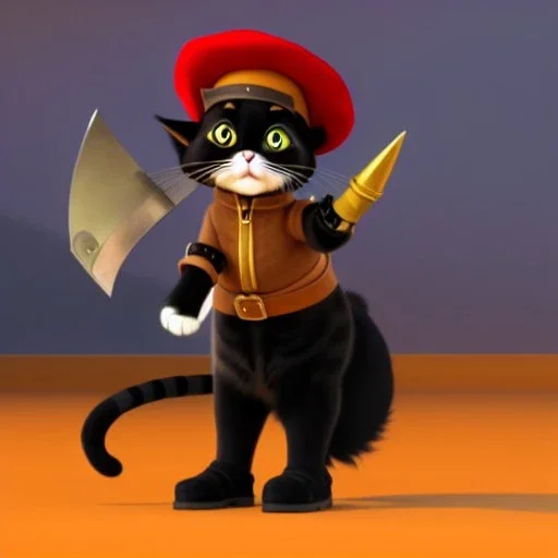 retrato cuerpo entero Gato con Botas con sombrero y espada dreamworks style 8k