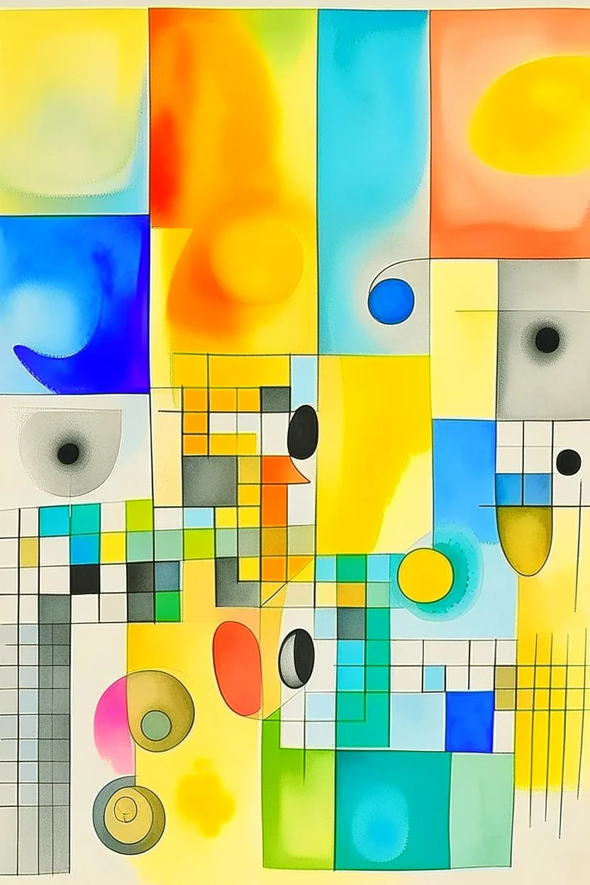 abstract watercolour by barbara hepworth and paul klee in gold and grey