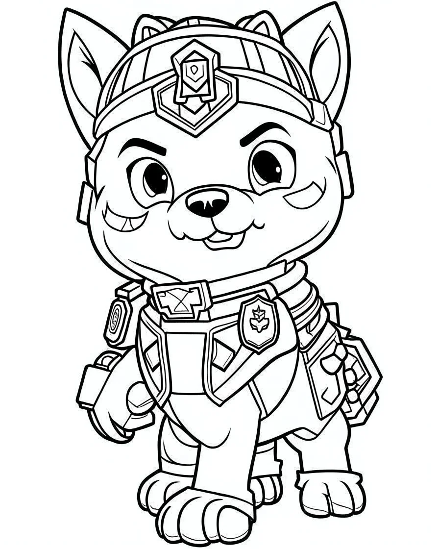 outline art for Zuma From Paw Patrol coloring page, Japanese manga style, cartoon style, cute face, white background sketch style, full body is a must, only use outline, clean line art, no shadow, bold outline