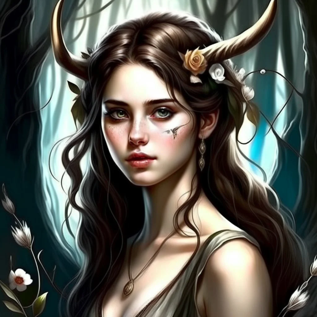 pretty girl, aged 18, brunette, conventionally attractive, fantasy, faun