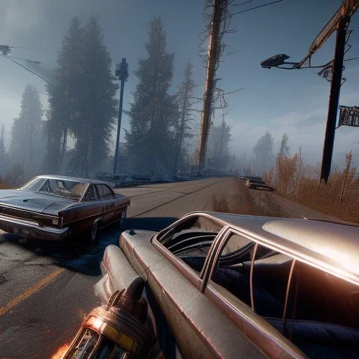 children of the atom,rags, wreckfest, spectacular graphics, unreal, road, bridge, fallout 4, seen from top of bridge