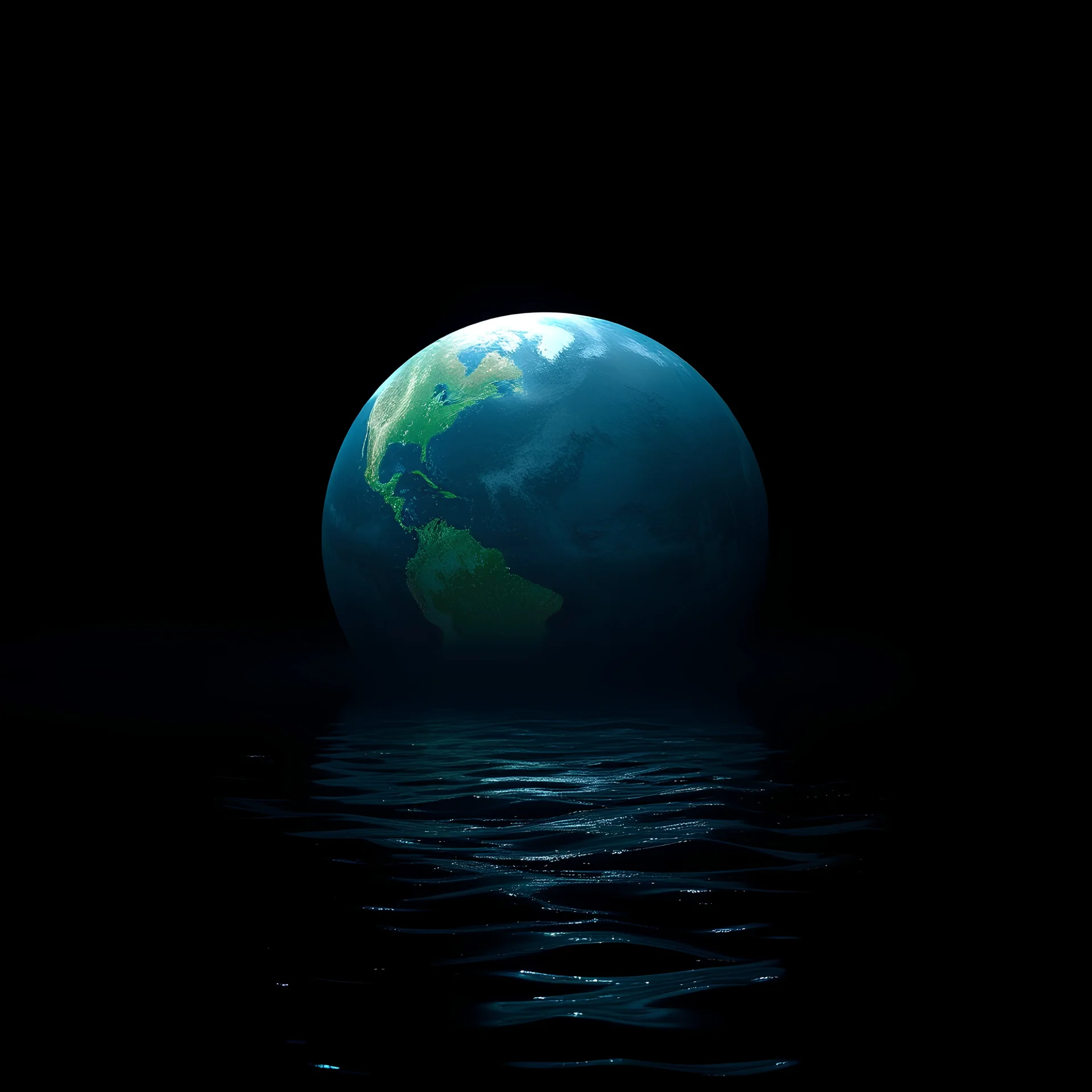 a planet in darkness covered in water