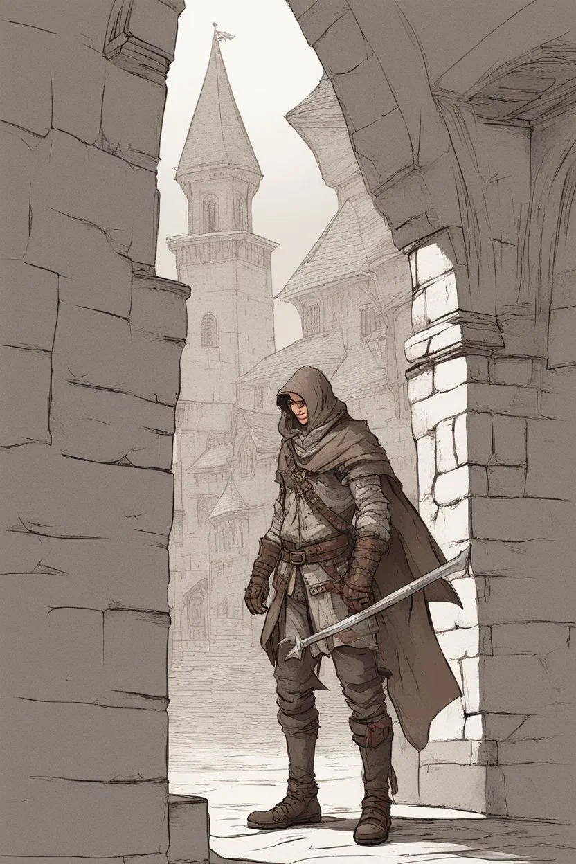 male human rogue adventurer in a medieval city