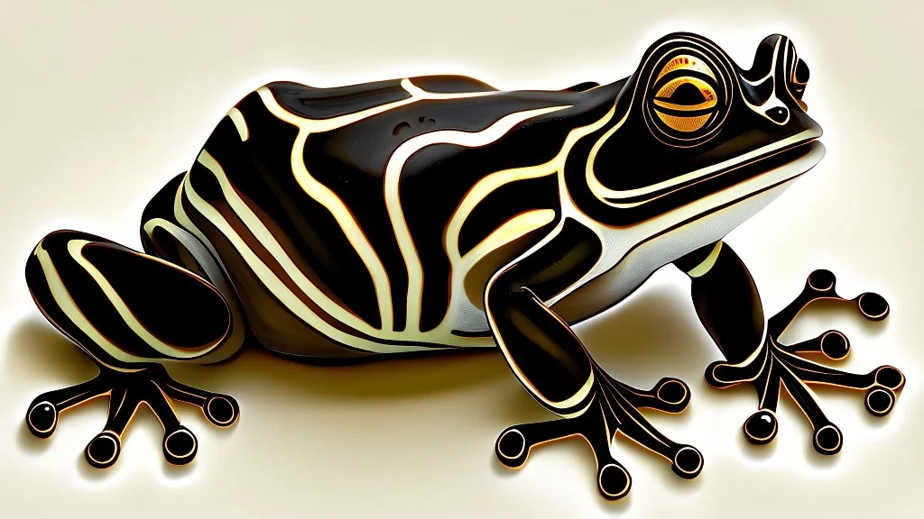 add a stylized brown frog with black stripes