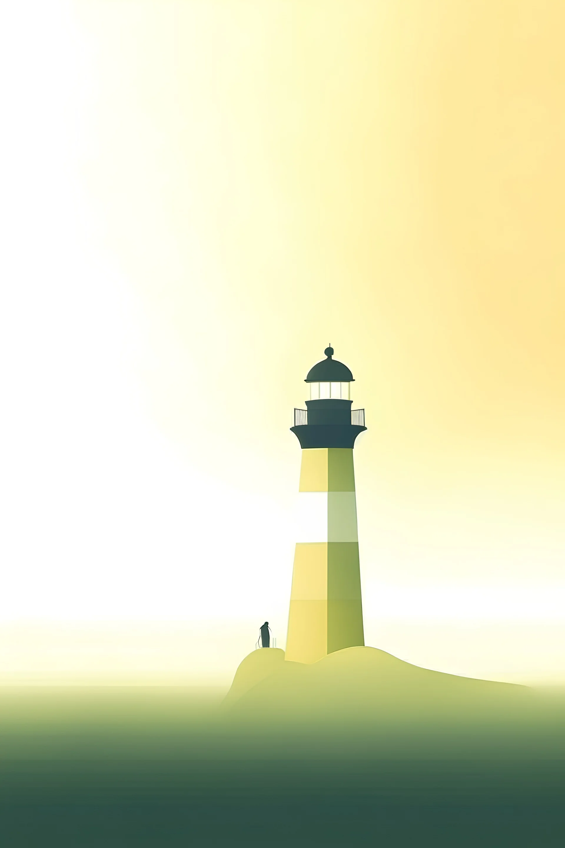 A minimalist depiction of a lighthouse beam cutting through the fog, representing guidance, safety, and the beacon of hope in times of uncertainty. with light color background