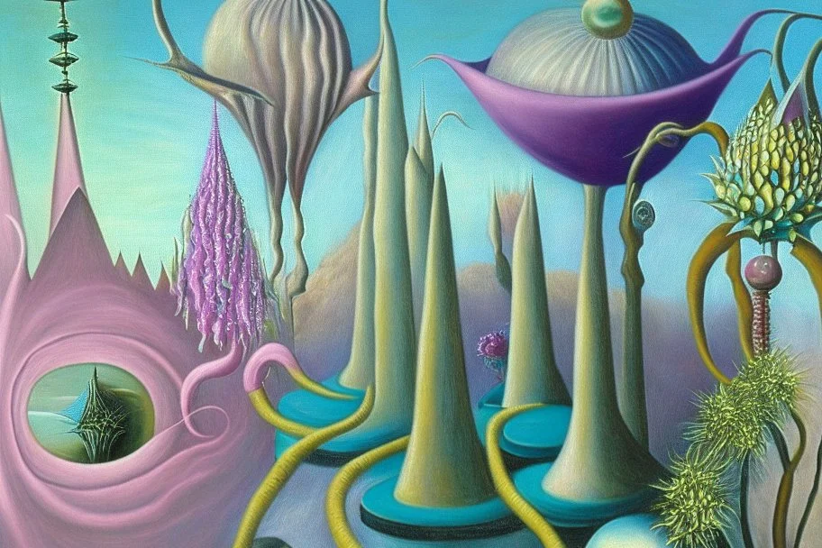 the surreal gardens of heavenly delights by artists "Kay Sage" and "Bridget Bate Tichenor"