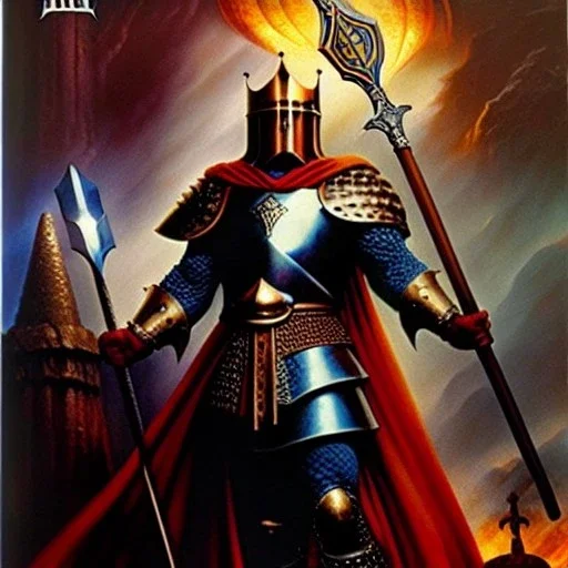 portrait oil on canvas,King Arthur with plate armor and highly detailed excalibur ,comic book cover, mystical colors,insanely detailed,realistic,intrincate detail, 16k resolution, masterpiece,Frank Frazetta, Alex Horley, Simon Bisley,Oscar chichoni