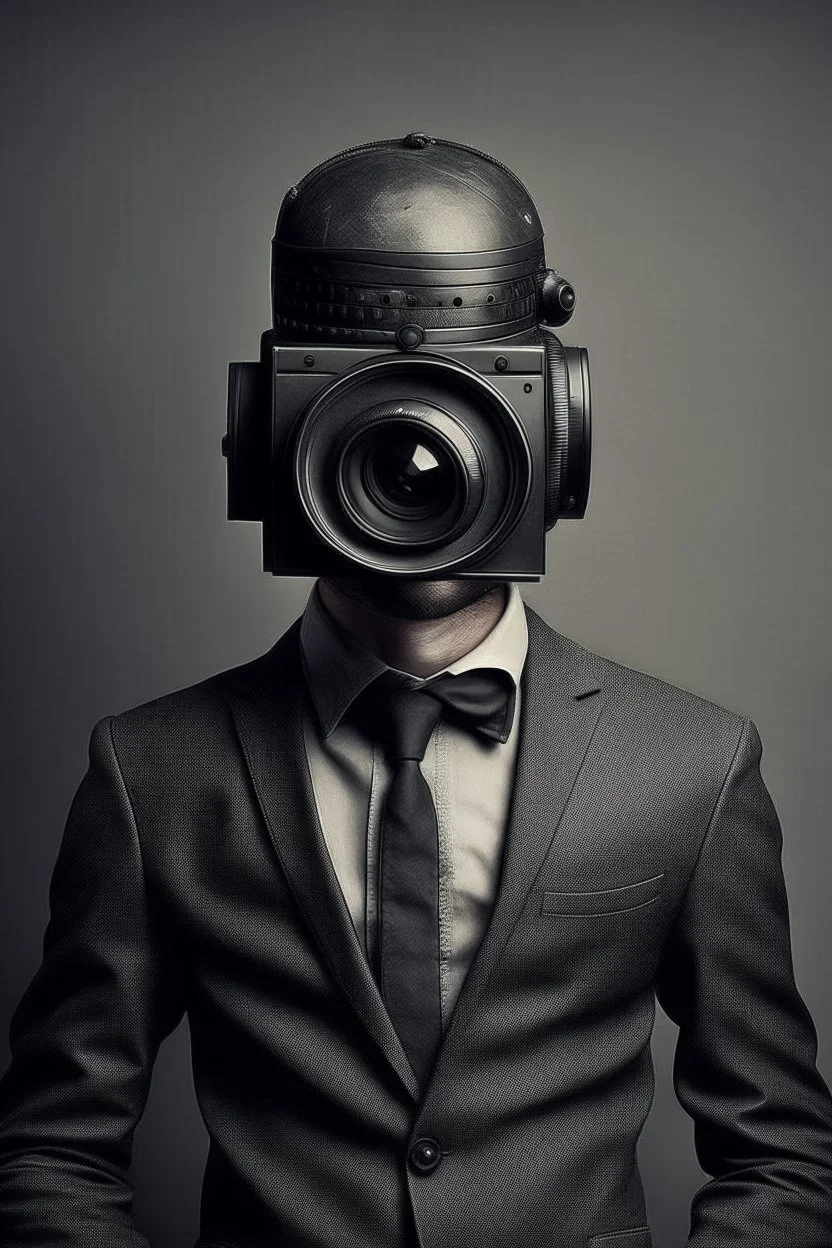 man with camera head