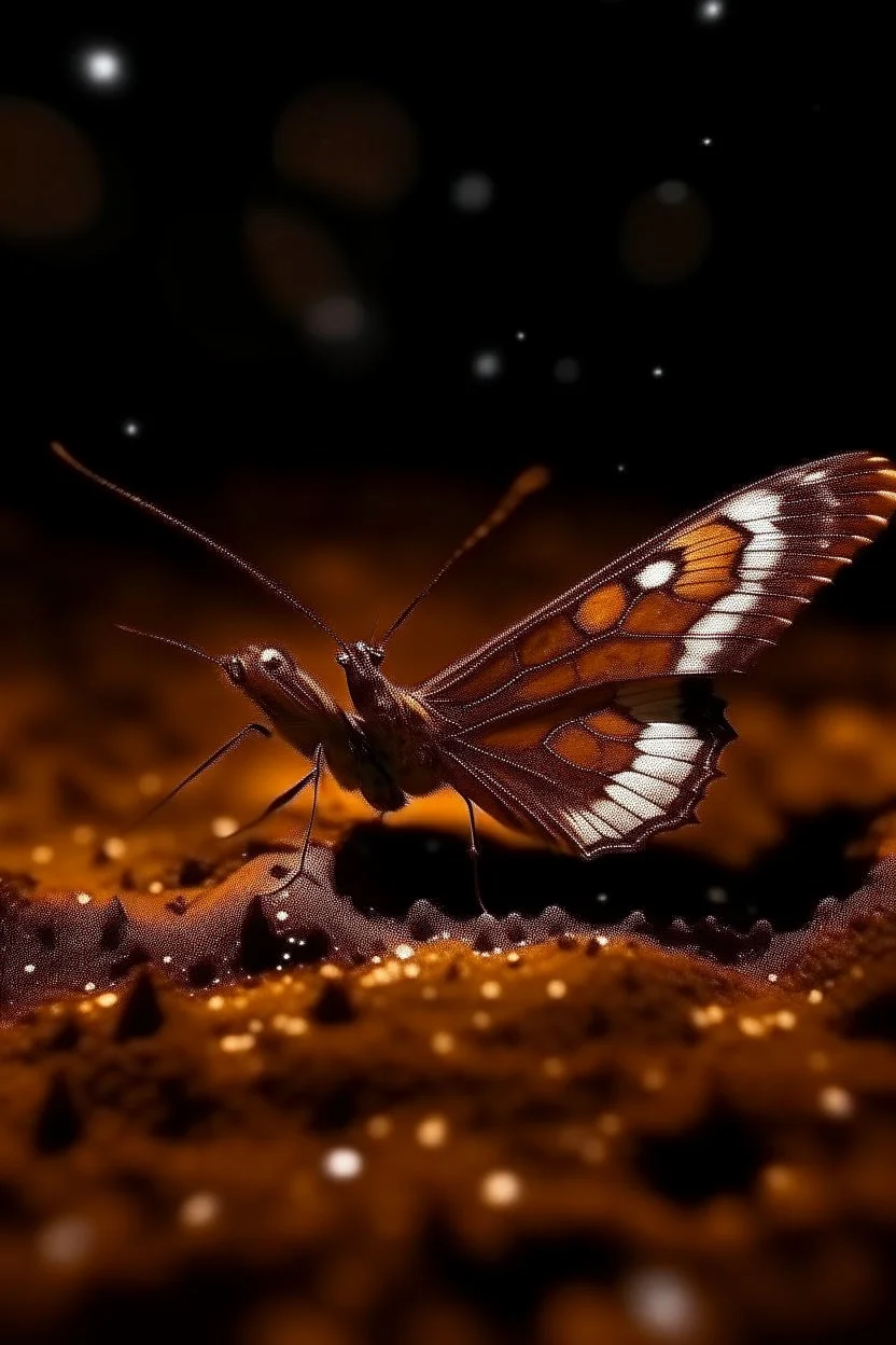 Luminous brown butterfly and manure full of stars