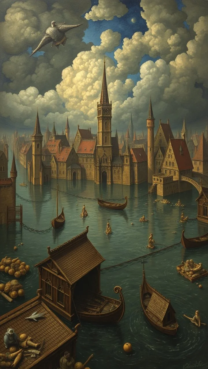 Hieronymus Bosch style , the flooded city