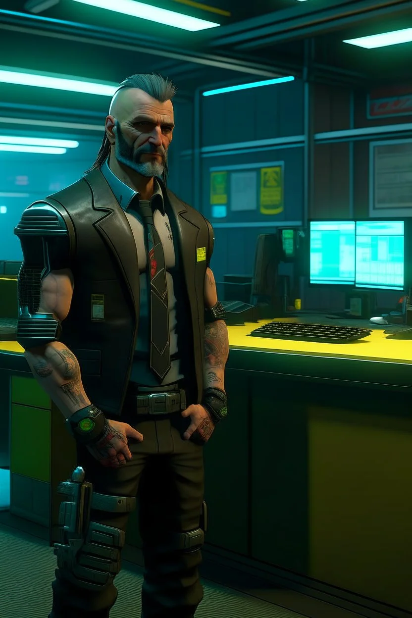 Bodyguard from Cyberpunk 2077 in the office