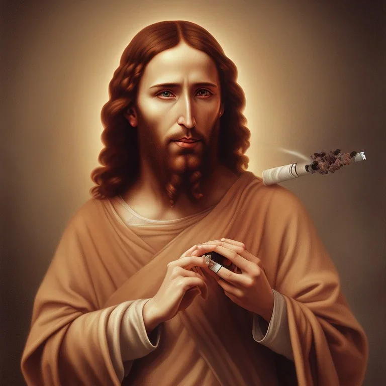 Portrait of Jesus smoking a cigarette by Michaelangelo