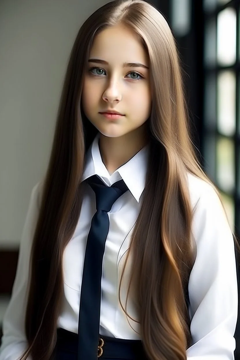 beautiful young woman with long hair in a school uniform