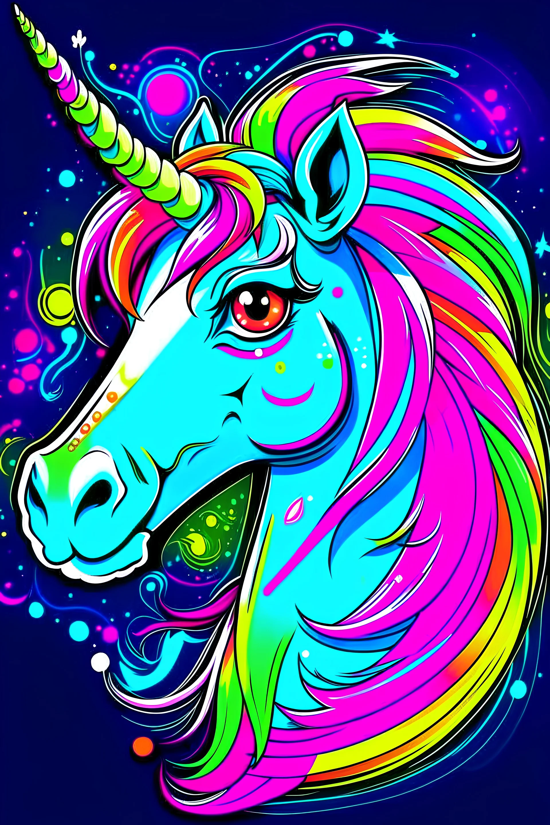 Cartoon pfp character detailed unicorn rainbow neon