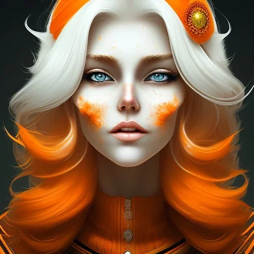 fantasy setting, woman, orange and white hair, wavy hair, freckles, ranger, more orange hair, more white hair, more white hair