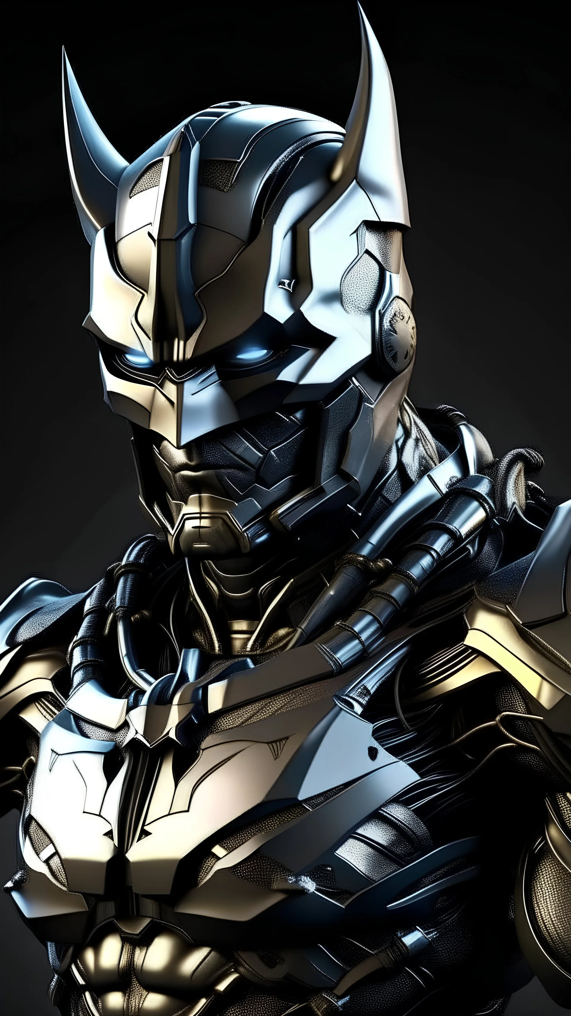 batman as a futuristic Soldier wearing advanced titanium and stainless steel cybernetic full suit concepts and the mouth is protected by a layer of titanium