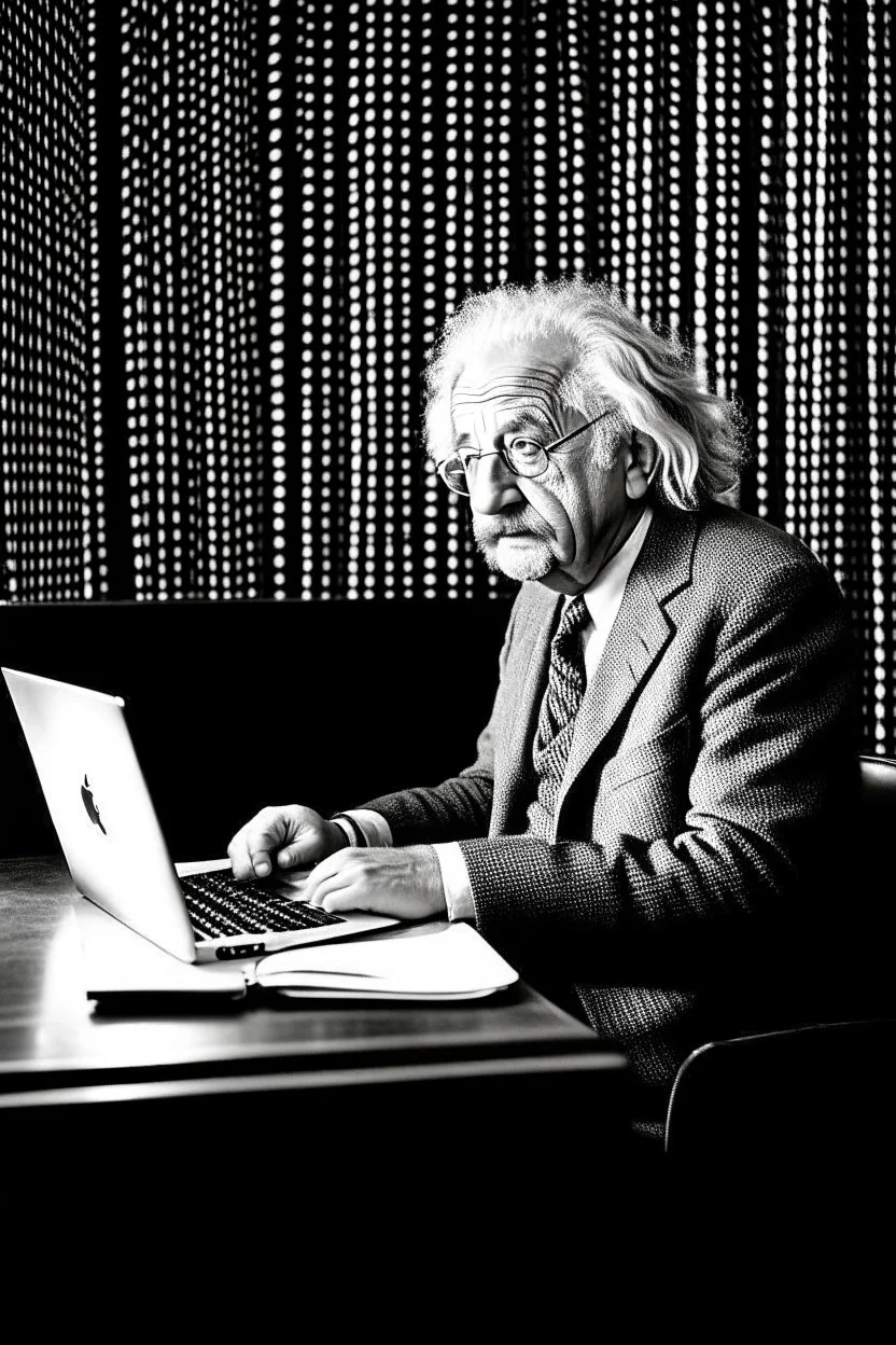 albert einstein in with laptop