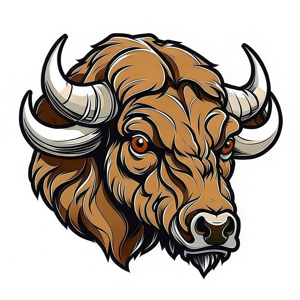 angled view of the head of a bull bison buffalo, sports mascot style