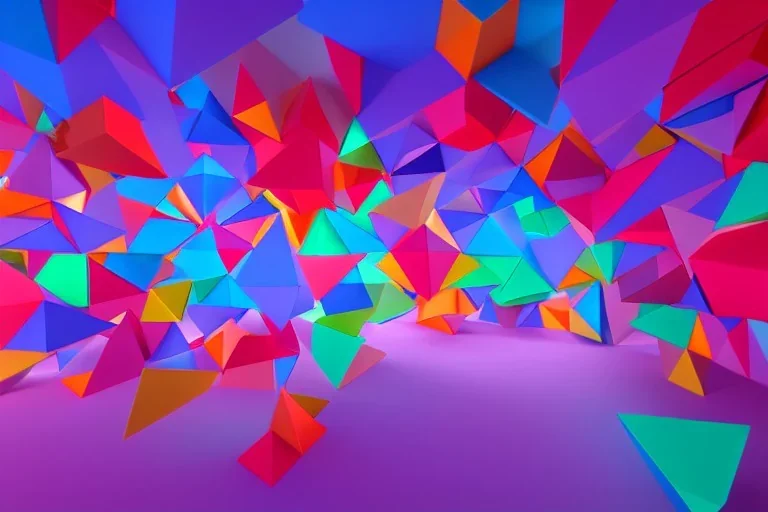 3D colorful geometric installation, simplistic, studio lighting, C4D, 16k, Behance, Artstation, centered, top down camera, vibrant