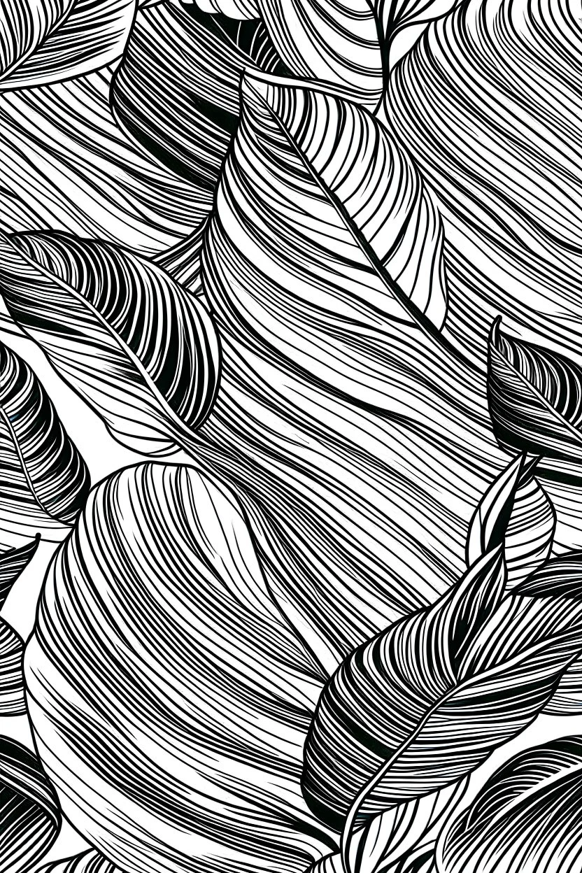 Create seamless banana leaf wallpaper pattern in black and white in vector lines