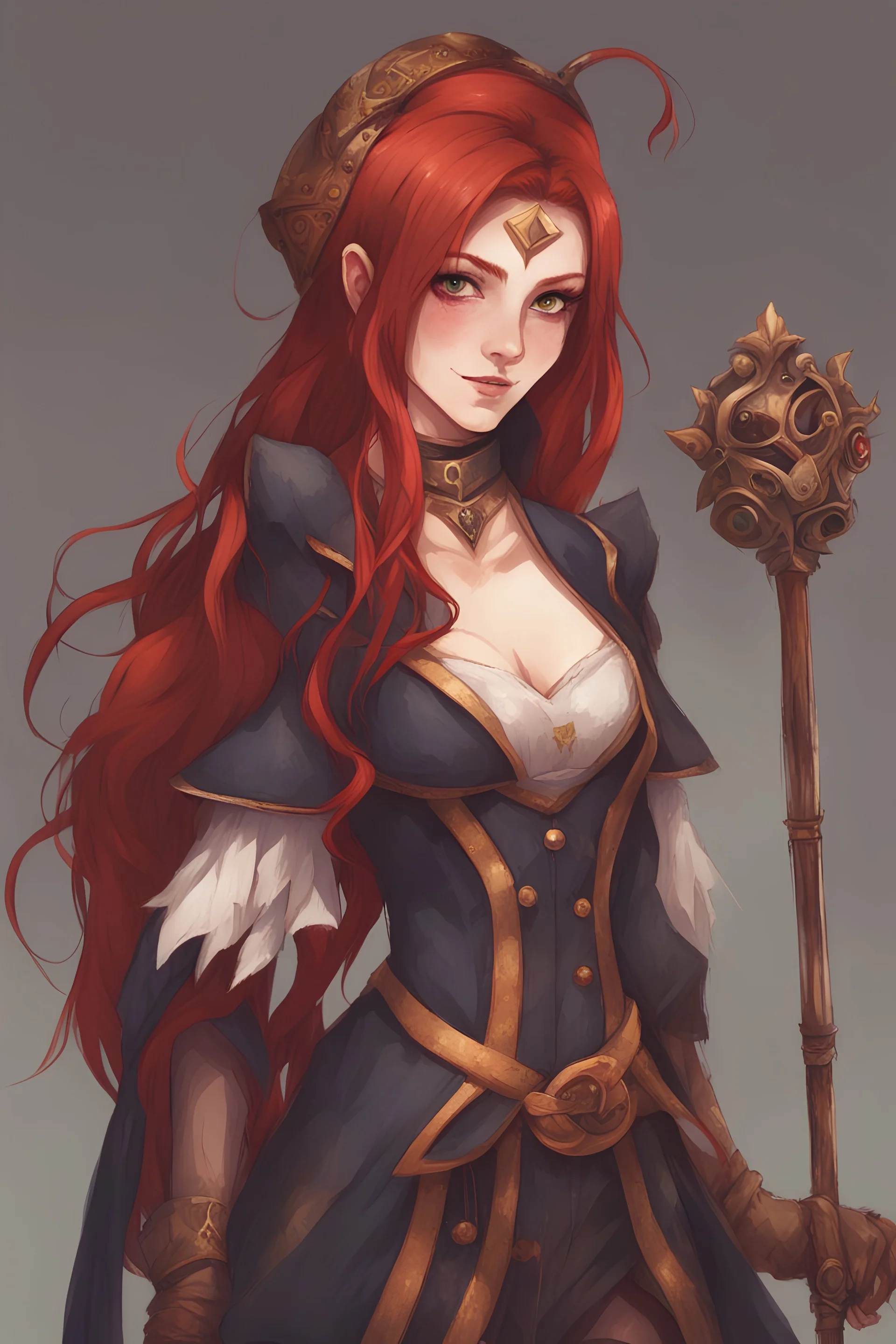 Human, 19yo girl, redhair, medieval, fantasy, jester suit, sadic smile evil eye