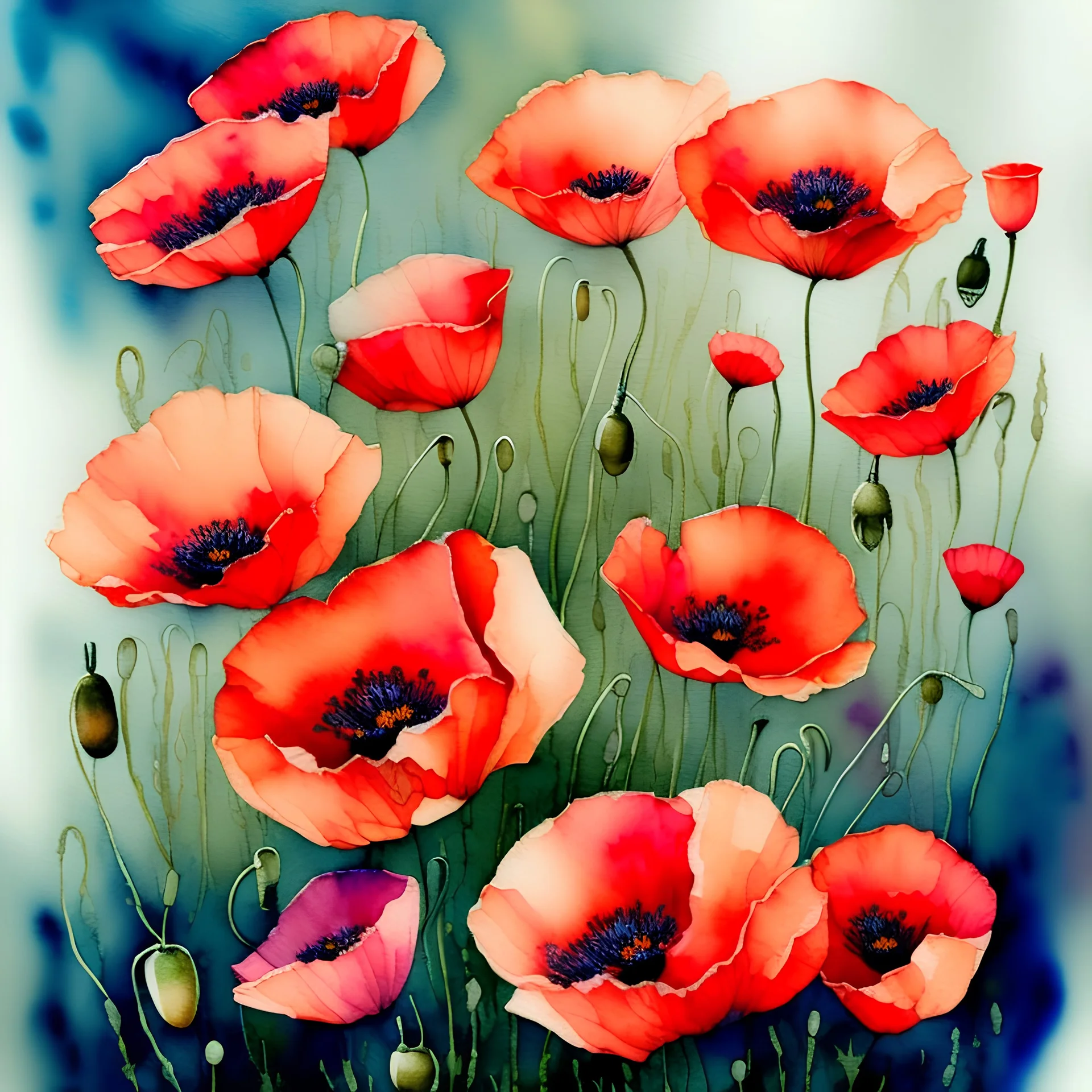 Watercolor poppies