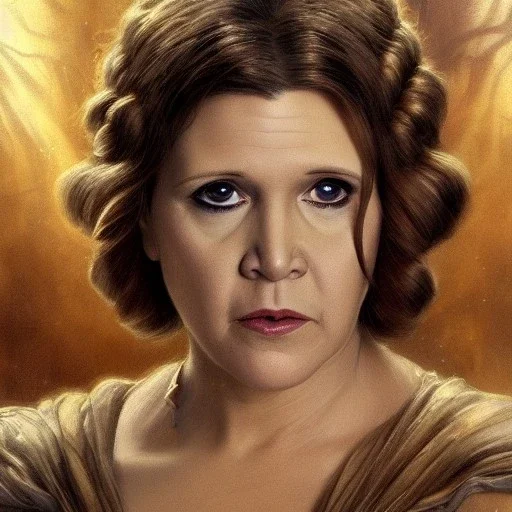 [[extrem stunning photorealistic Carrie Fisher as Princess Leia]] :: [[photorealistic brown eyes, short hair, head and shoulders portrait, 8k resolution photorealistic portrait by Greg Rutkowski, Artgerm, WLOP, Alphonse Mucha, dynamic lighting, hyperdetailed, intricately detailed, triadic colors]]