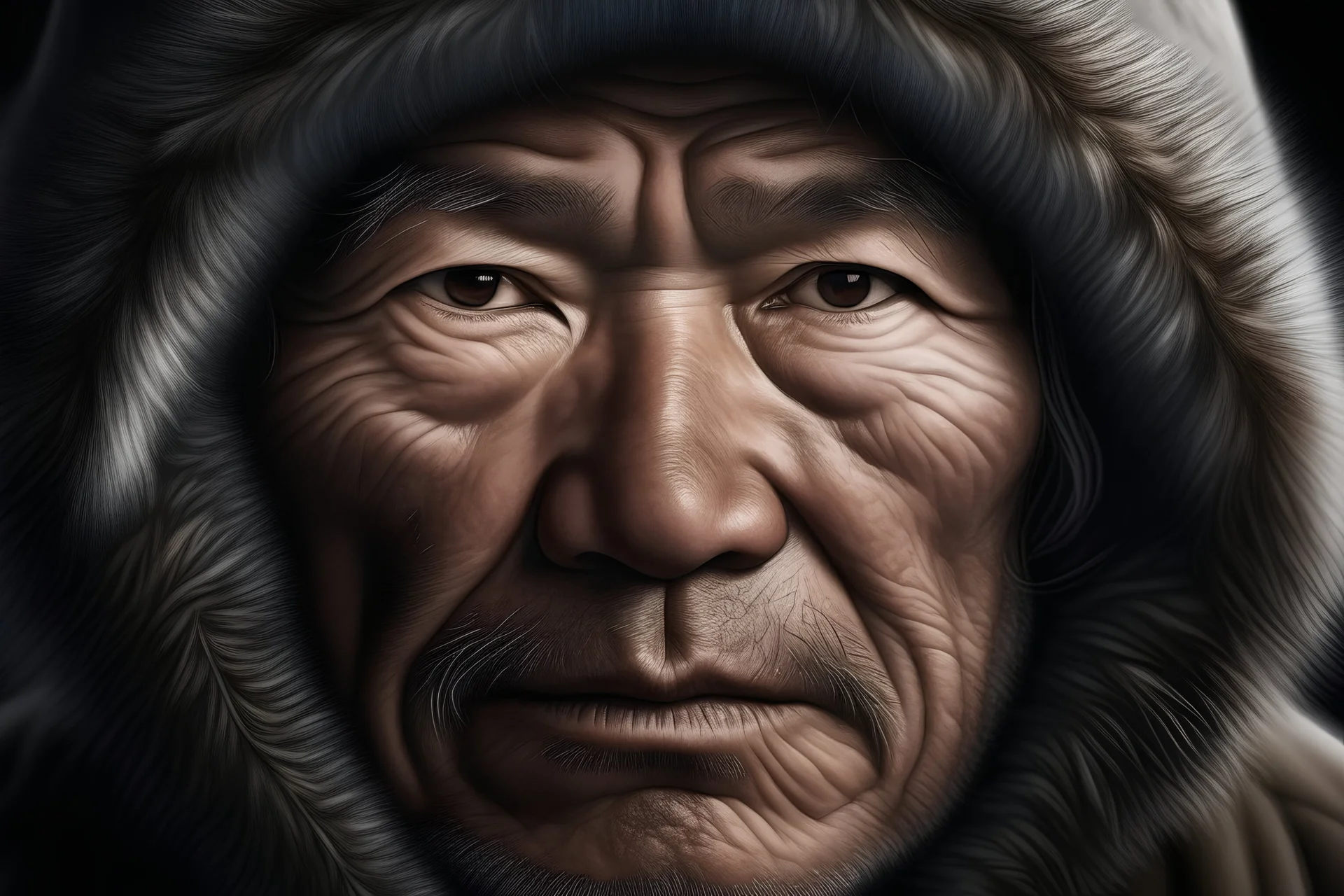 two man an ultra realistic portrait of a inuit man, extreme sharpness and lots of details