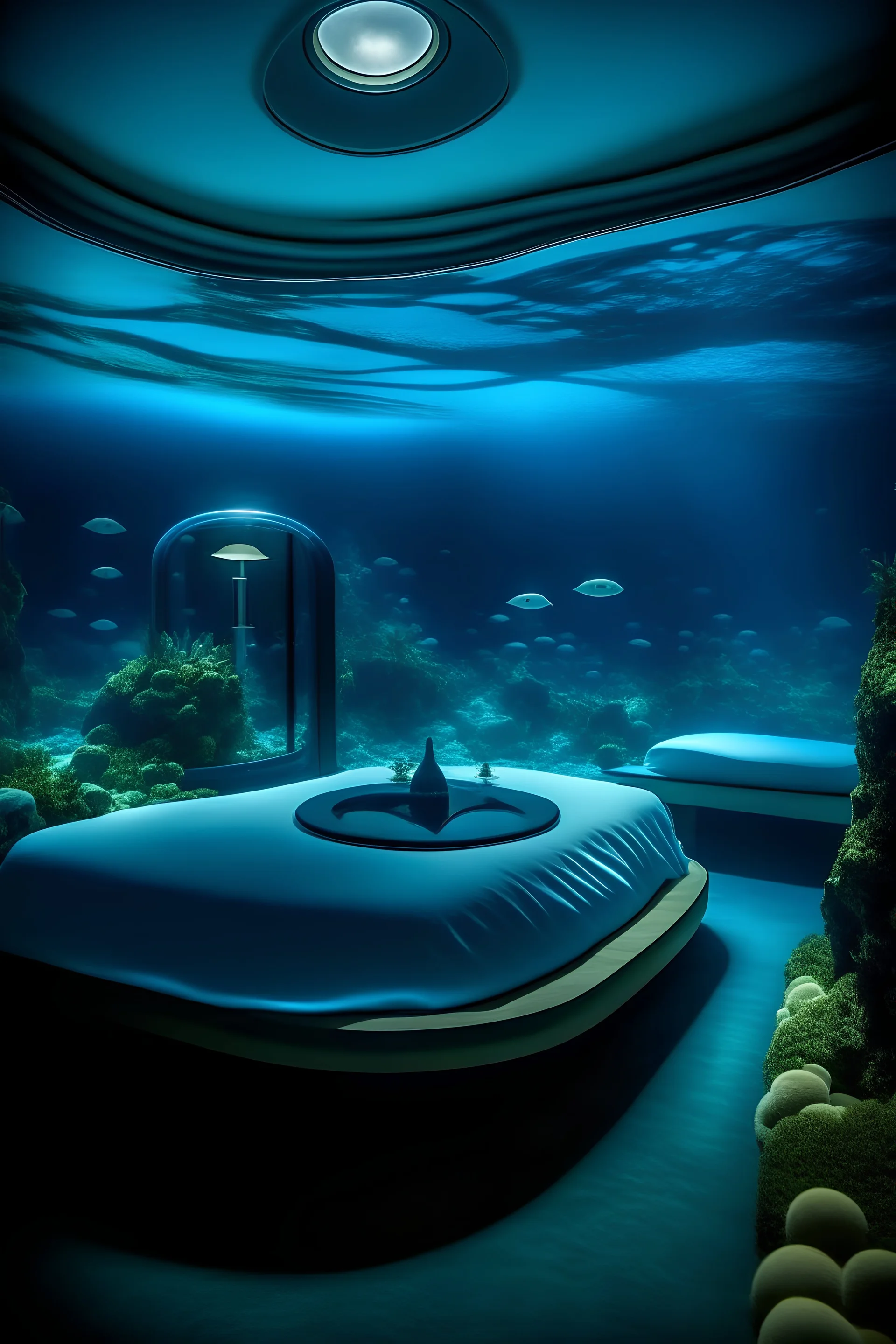 luxury bed bottom of the sea