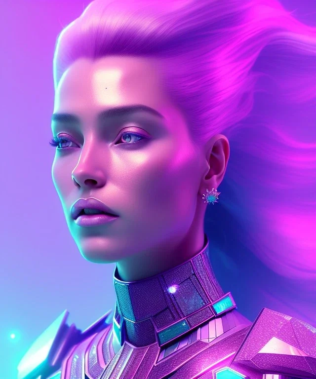 A portrait of a crystalised queen, atmospheric, realistic, unreal engine, cinematic lighting, octane render, transoarent, pink turquoise light