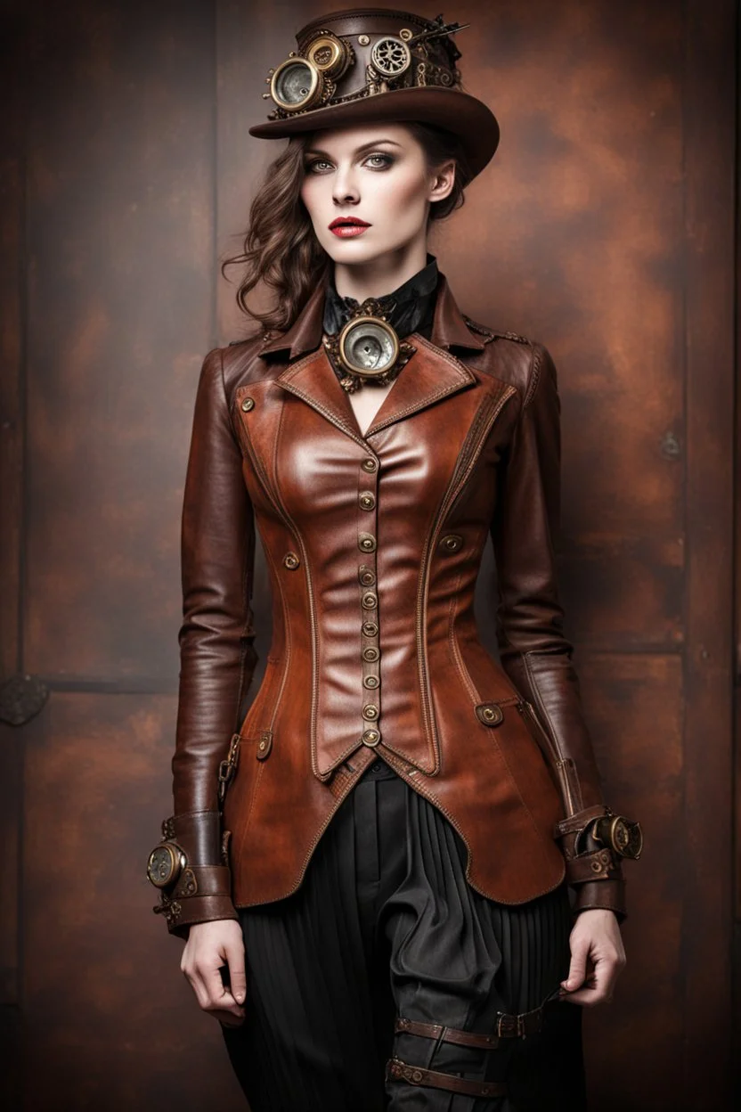 steampunk, women's leather clothing with pleats