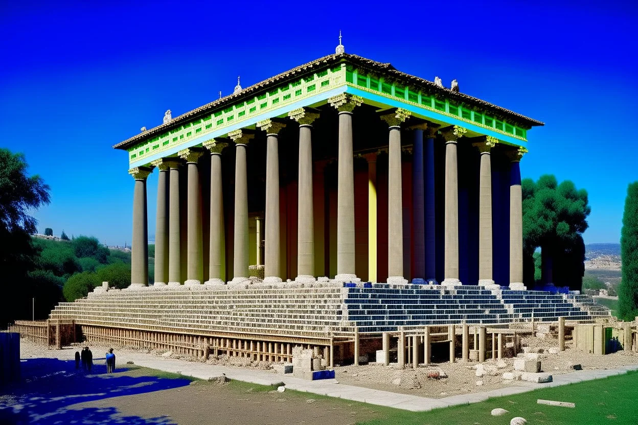 The Parthenon in real life at the time of its construction, intact and colorful