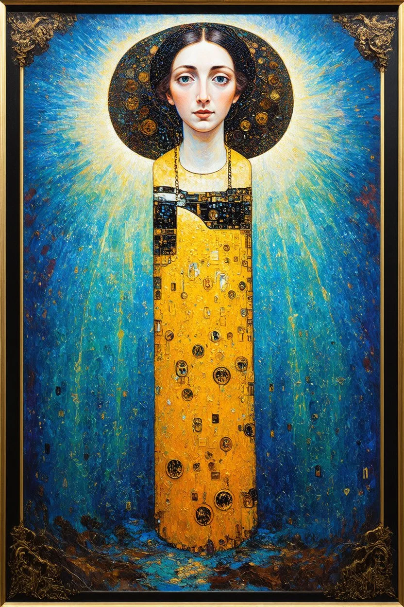 divine encryption of light; a neo-surrealistic, expressionistic, steampunk version of Gustav Klimt