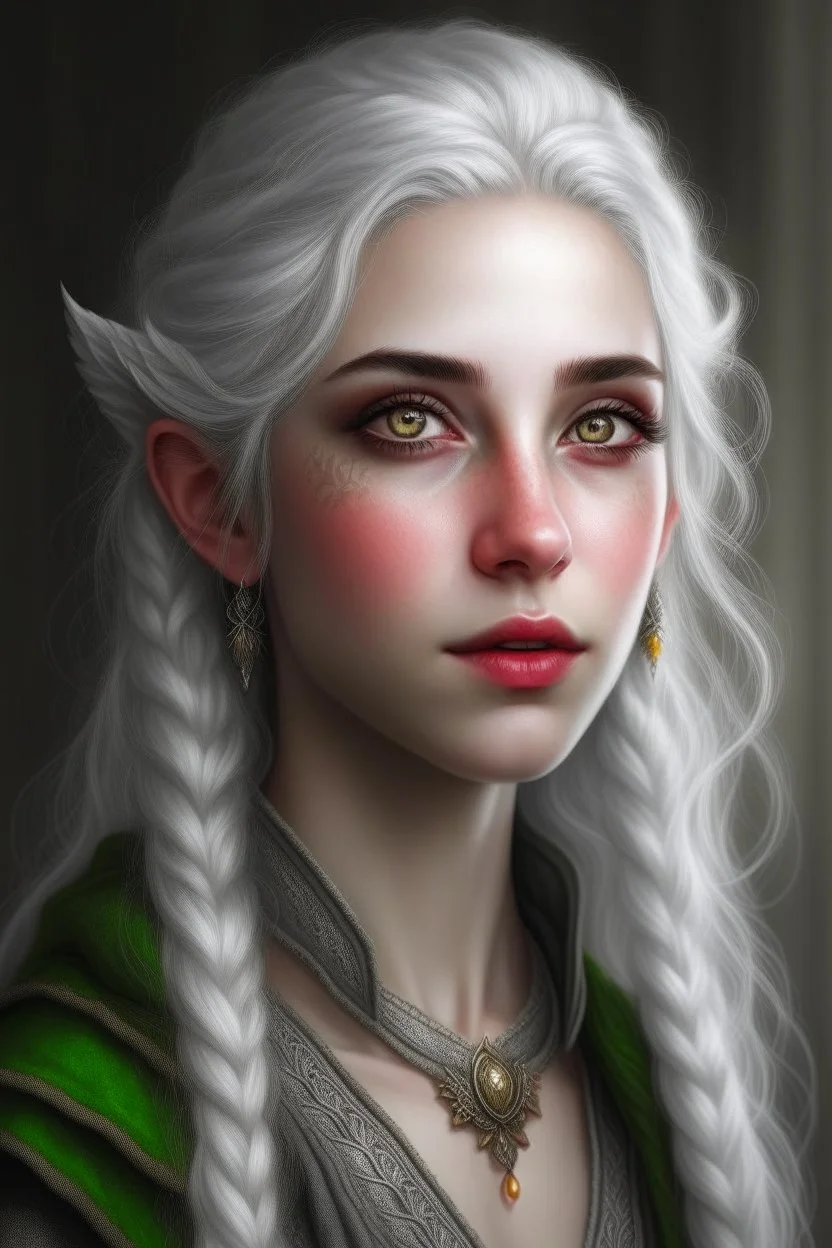 A portrait of a female Elf, silver hair, beautiful