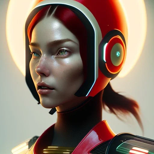 woman, rounded face, red hair, round helmet, retro futuristic, latex coat, soft color, highly detailed, art stations, concept art, smooth, unreal engine 5, god rays, ray tracing, RTX, lumen lighting, ultra detail, volumetric lighting, 3d, finely drawn, high definition, high resolution.