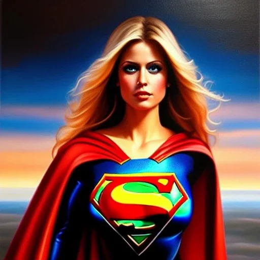 portrait of beautiful busty Supergirl painting by Brom , oil on canvas, cinematic composition, extreme detail,fit full head inside picture,8k