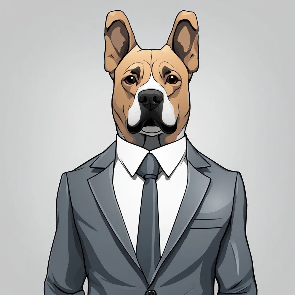 make one realistic business dog that are made of shapes and have a suit on