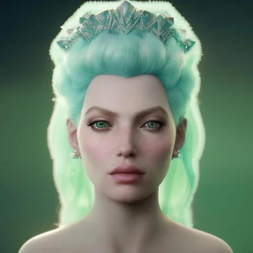 A portrait of a green crystalised ices queen, atmospheric, realistic, unreal engine, cinematic lighting, octane render.