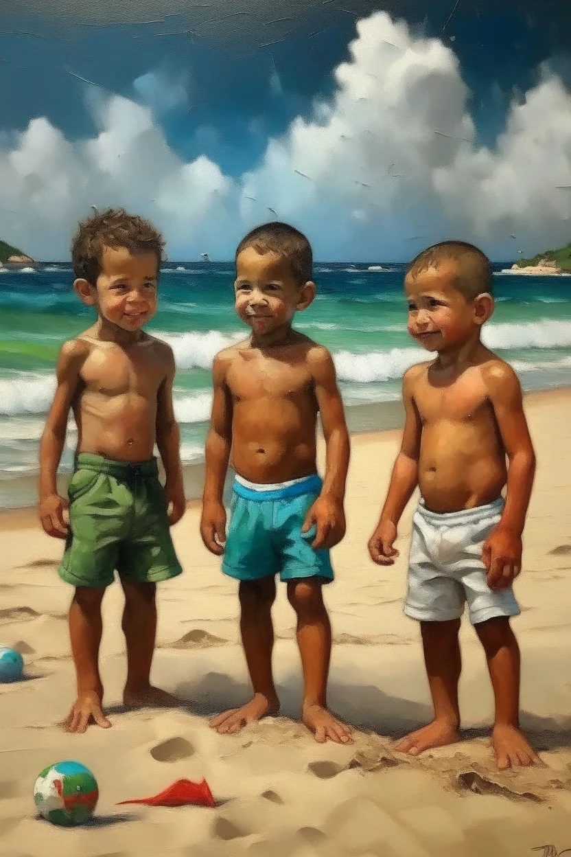 cuban little boys on the beach painting