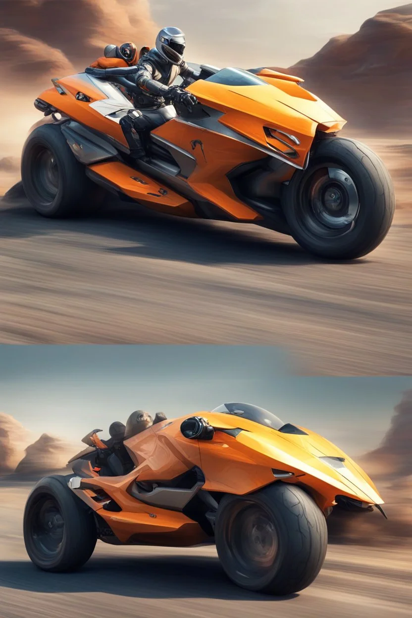 A combination of ultra-advanced car and crazy Max fighter, super sporty, with color and nano technology An advanced motorcycle with four wheels and a turbo jet in the back with rockets and machine guns,At war with humans