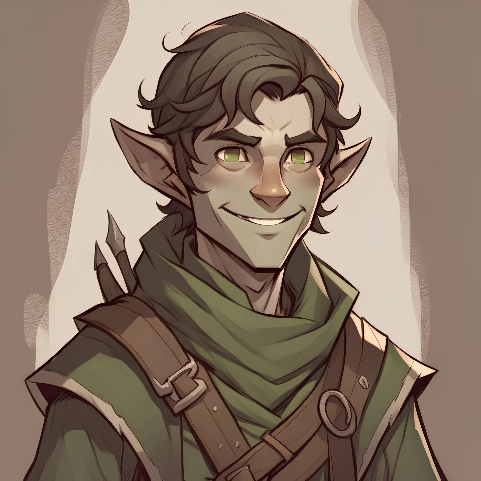 DND rogue young half-elf male cheeky smirk