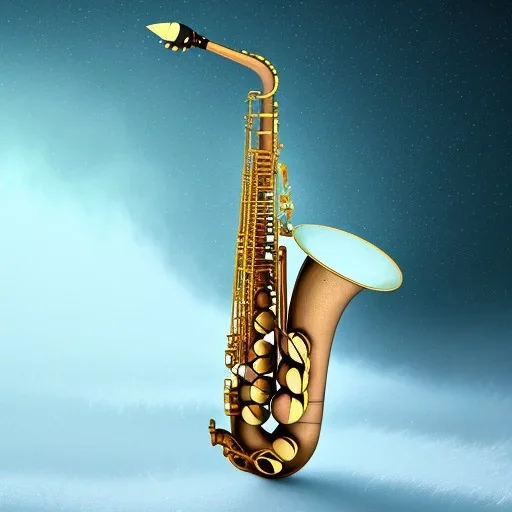 saxophone, modern, on fire, set in a frozen world