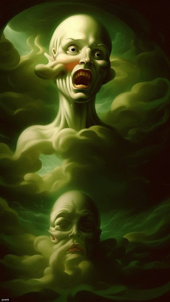 a sleepless night inside a dark submarine in a delusional state haunted by ghostly images, paint it in the baroque style, as if the man is horrified