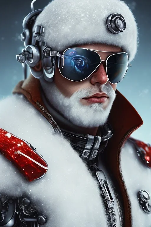 Snow man like a cyborg,with sunglasses,portrait,detail,textures